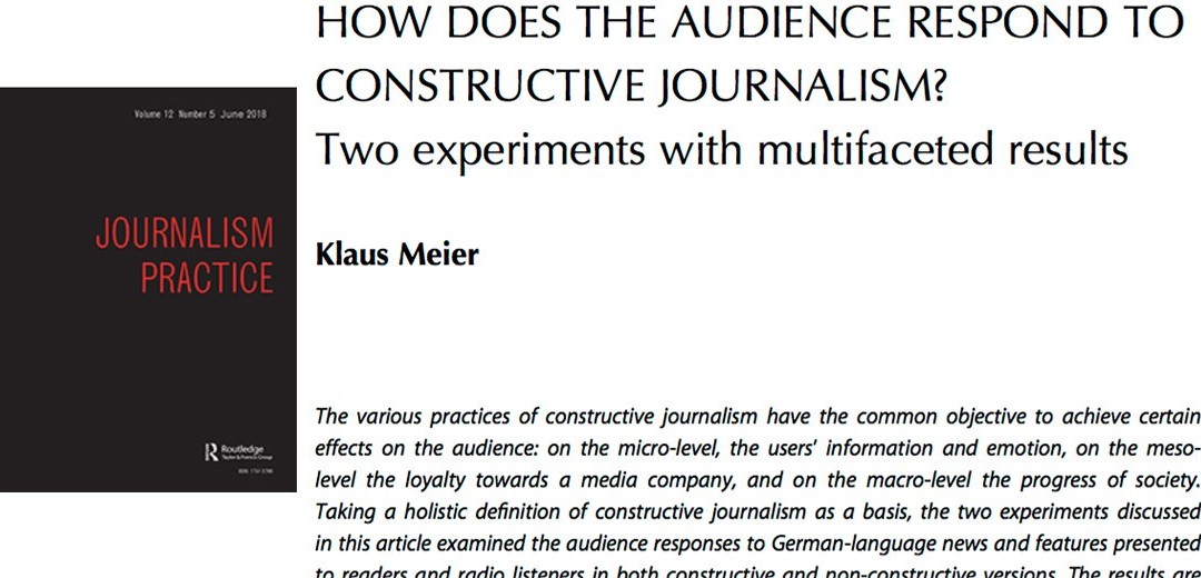 Klaus Meier publishes an article on Audience Responses to Constructive Journalism
